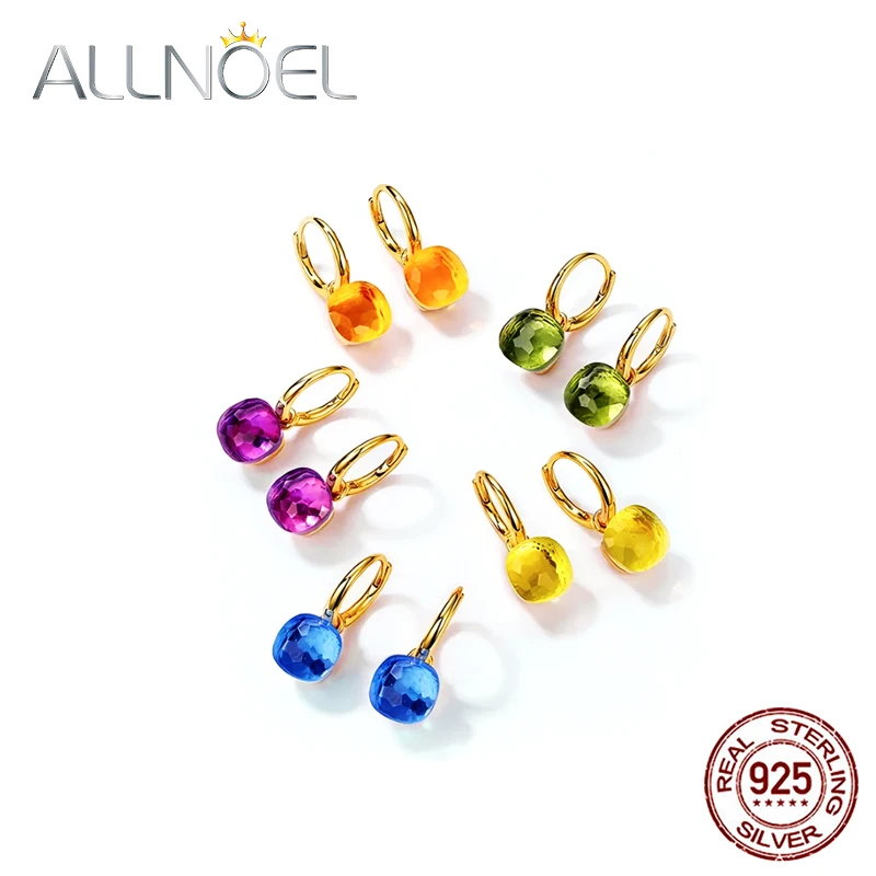 

ALLNOEL 925 Sterling Silver Dangling Earrings For Women Green Fuchsia Amethyst Candy Style Party Gift Fine Jewelry Wholesale