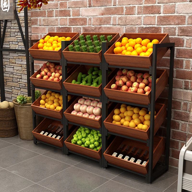

Fruit rack display supermarket fruit and vegetable display cabinet steel wood household kitchen locker multi-layer fresh shelf