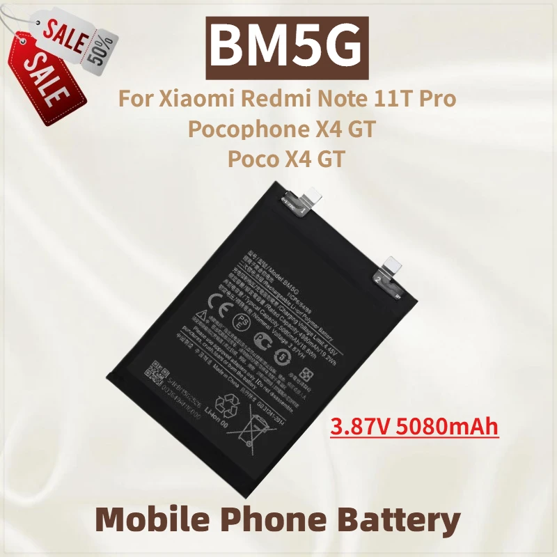 

New BM5G Phone Battery 3.87V 5080mAh For Xiaomi Redmi Note11T Pro / Poco X4 /Pocophone X 4 GT High Quality Replacement Battery