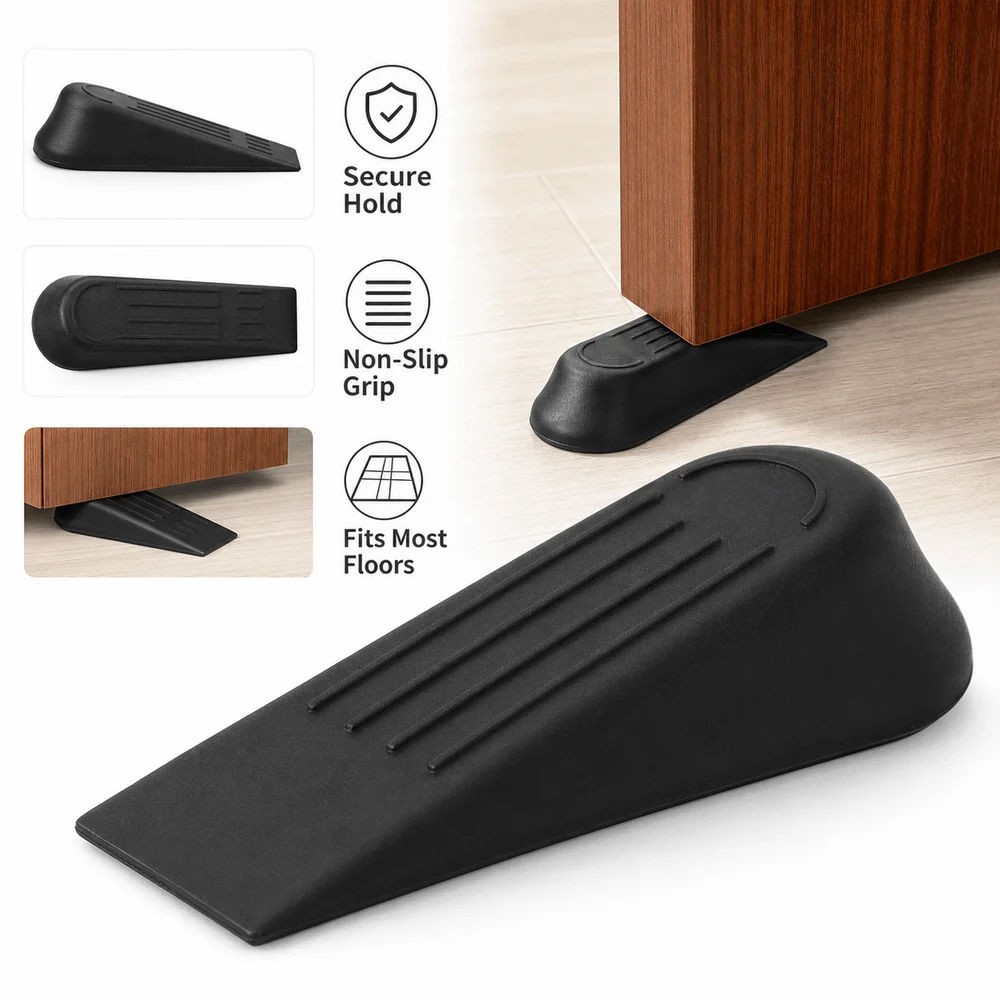 Durable Plastic Door Stop Wedges Wedge Shape Compact Size Door Stoppers Buffers Non-Slip Base Door Blocks Floor Protection