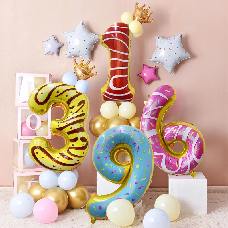 32 Inch Digital Foil Birthday Balloon  Ice Cream Wedding Christmas Festival Decoration Doughnut Food Design Baby Shower Toys