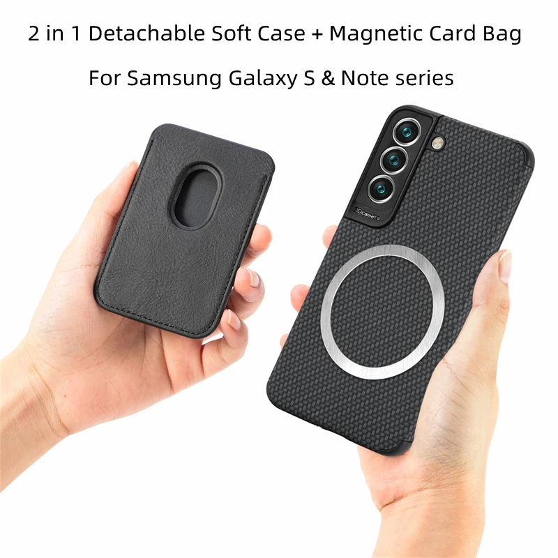 Luxury Magnetic Wireless Charge Card Holder Bag Phone Case For Samsung Galaxy S22 S21 S20 S10 Note 20 Ultra FE Plus Back Cover