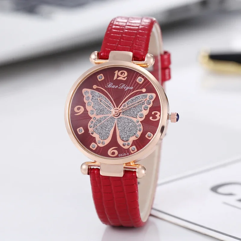 New Rhinestone Butterfly Dial Women Watches Fashion Leather Strap Quartz Watch Women Elegant Casual Ladies Wristwatch