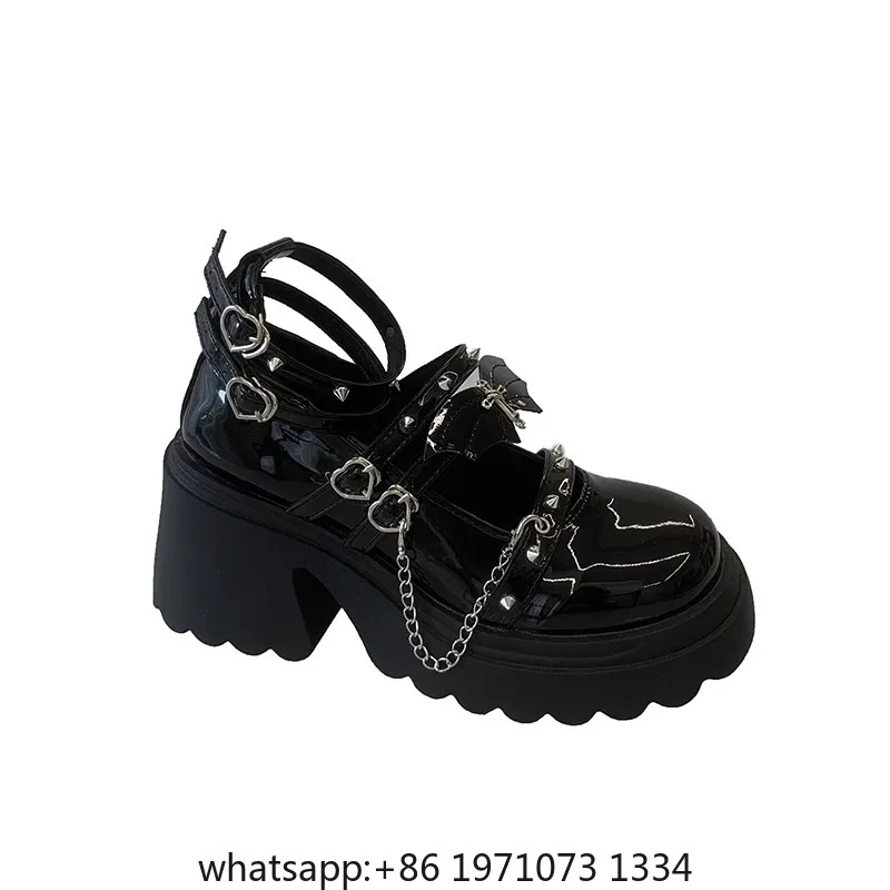 Punk k JK orm Mary Janes High Heels Thi Bot Small Leather oes Women's Lolita Faion Single oes Korean Sle