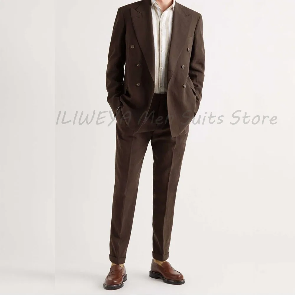 

Elegant Wedding suits Double Breasted Peak Lapel Collar High Quality Fashion Fit Slim 2 Piece Jacket Pants 2025 Male Clothing