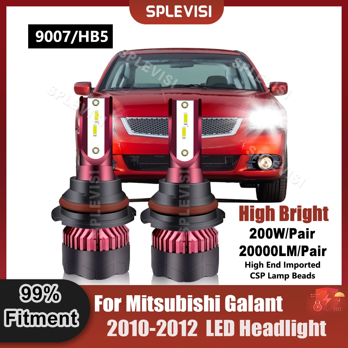 

Car Fitment LED Headlight 9007/HB5 LED Headlight Bulbs High Low Light For Mitsubishi Galant 2010 2011 2012 HID White Car Light