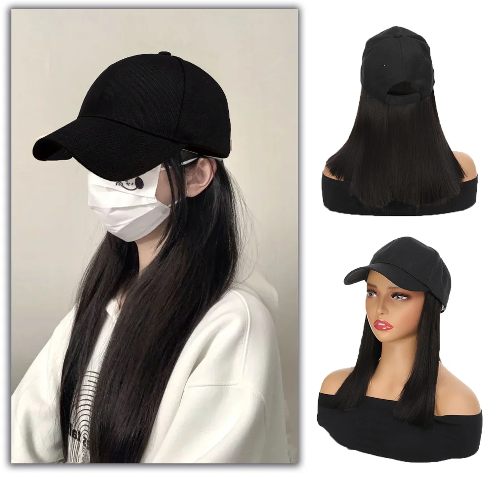 10 in synthetic minimalist black duckbill cap with vertical hair, women's hat, wig, hair patch, hair extension, sun hat, whole