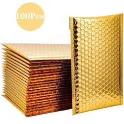 Ouro Poli Bolha Mailers, auto selo acolchoado Envelopes, sacos de presente, embalagem a laser Envelope, livro, 100 pcs