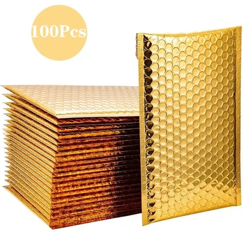 100pcs bubble mailers gold poly bubble mailer self seal padded envelopes for gift bags laser packaging envelope bags book