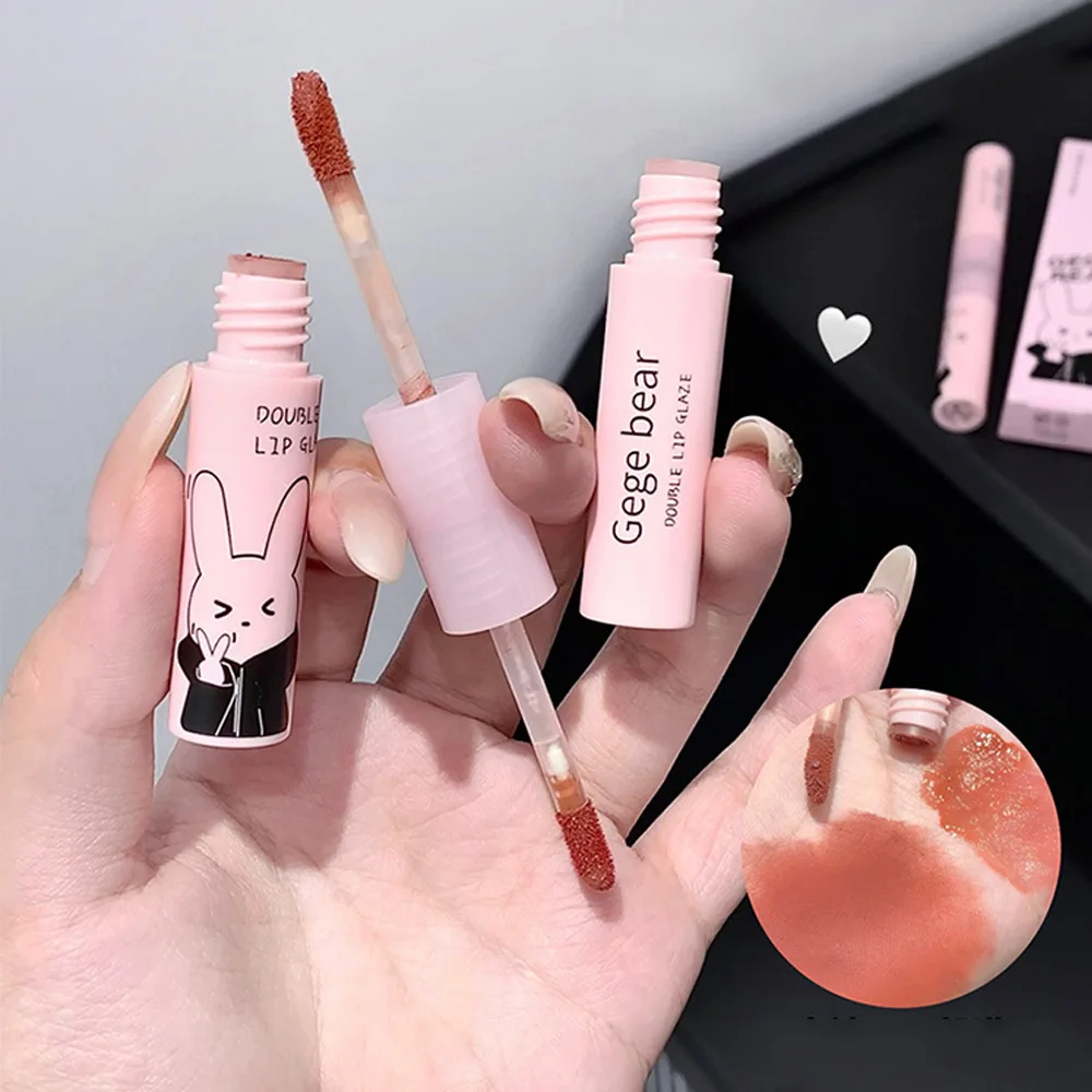 Gege bear Double-headed Lip Glaze Water Light Mirror Matte Velvet Lip Mud Bare Face Whitening Lipstick Pouty Lips