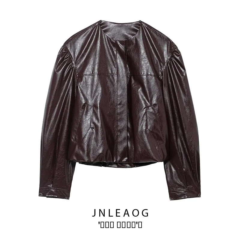 

JNLEAOG, осенняя новая женская модная круглая куртка из искусственной кожи Ne Long Sve, универсальная верхняя одежда, пальто из полиэстера