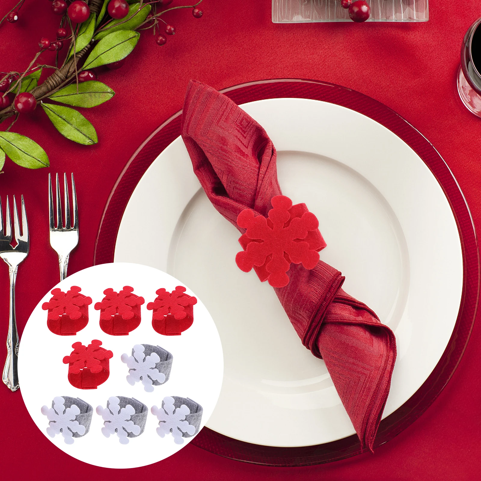 

8 PCS White Napkin Ring Decoration Snowflake Rings Decorations Cloth Decorative Christmas
