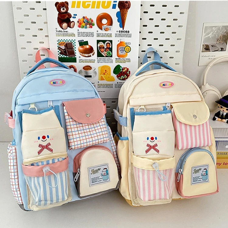 Nylon lightweight student schoolbag cute bump color dopamine multi-pocket girl commuting travel backpack
