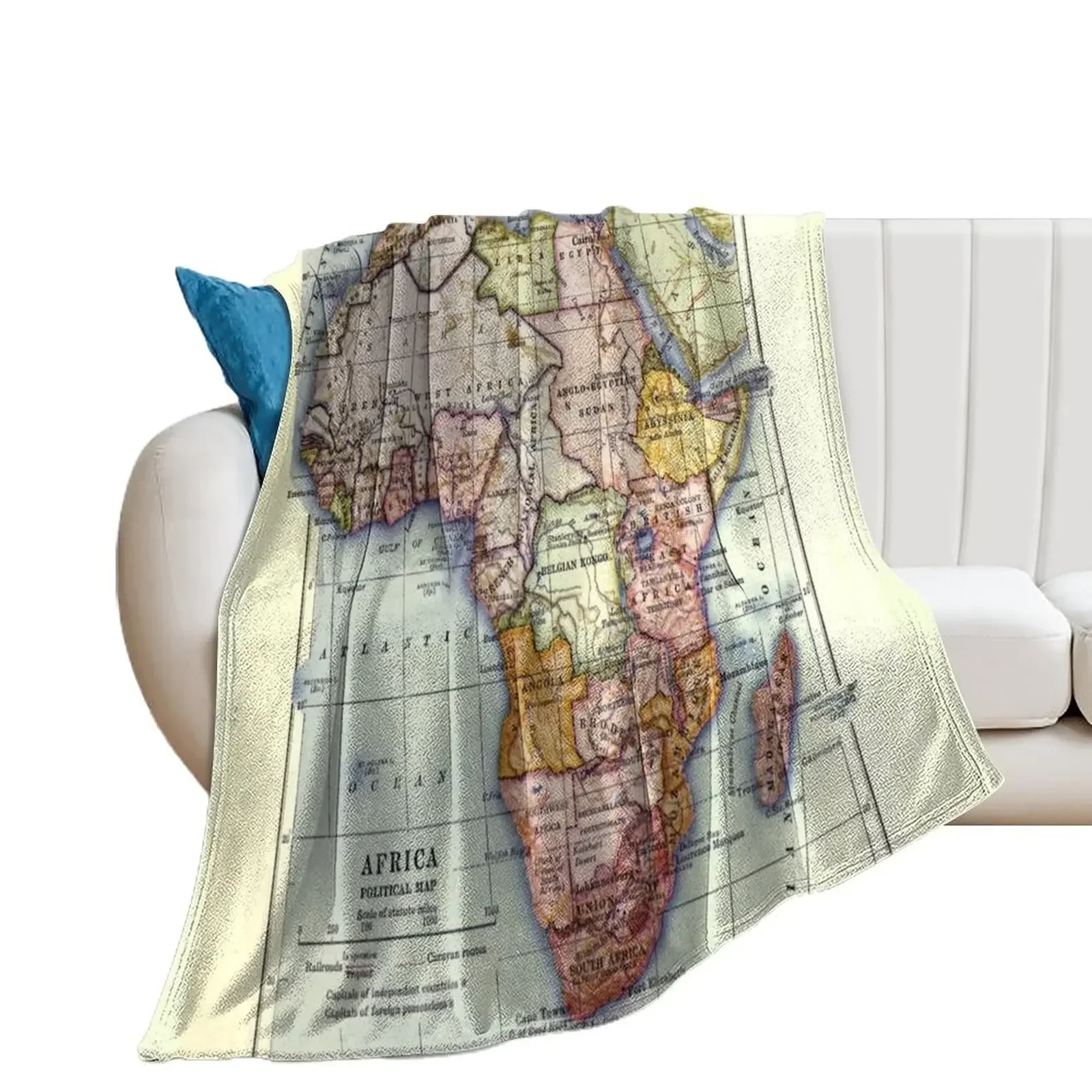 

Vintage Africa Map (1921) Throw Blanket Shaggy For Baby Camping Multi-Purpose Blankets