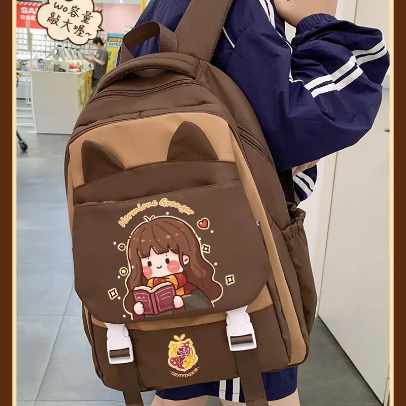 Sac d'école de dessin animé Harry Potter, mignon, lycéens, grande capacité, D343 degrés, protection de la colonne vertébrale confortable