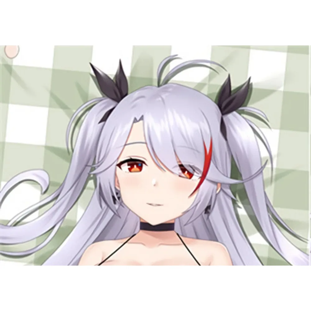 Prinz Eugen Dakimakura Pillowcase Silvery Lilac Twin Tails Black Bow Accent Girl Peach Skin Cushion Cover