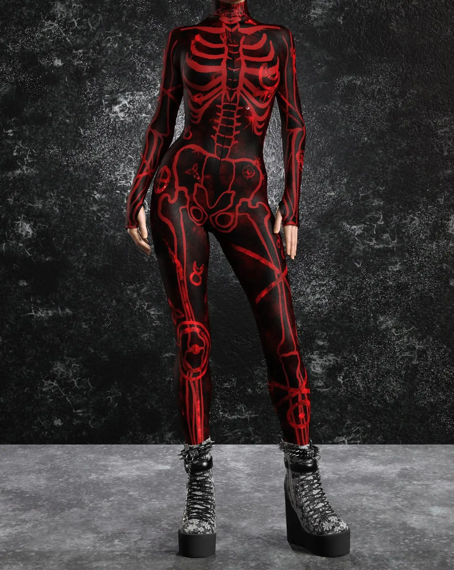 Sexy Damen Psychedelischer Netz-Cosplay-Jumpsuit Horror Halloween Festival Party Bodysuit Karneval Bühnenauftritt Eng Anliegend – Detail 23