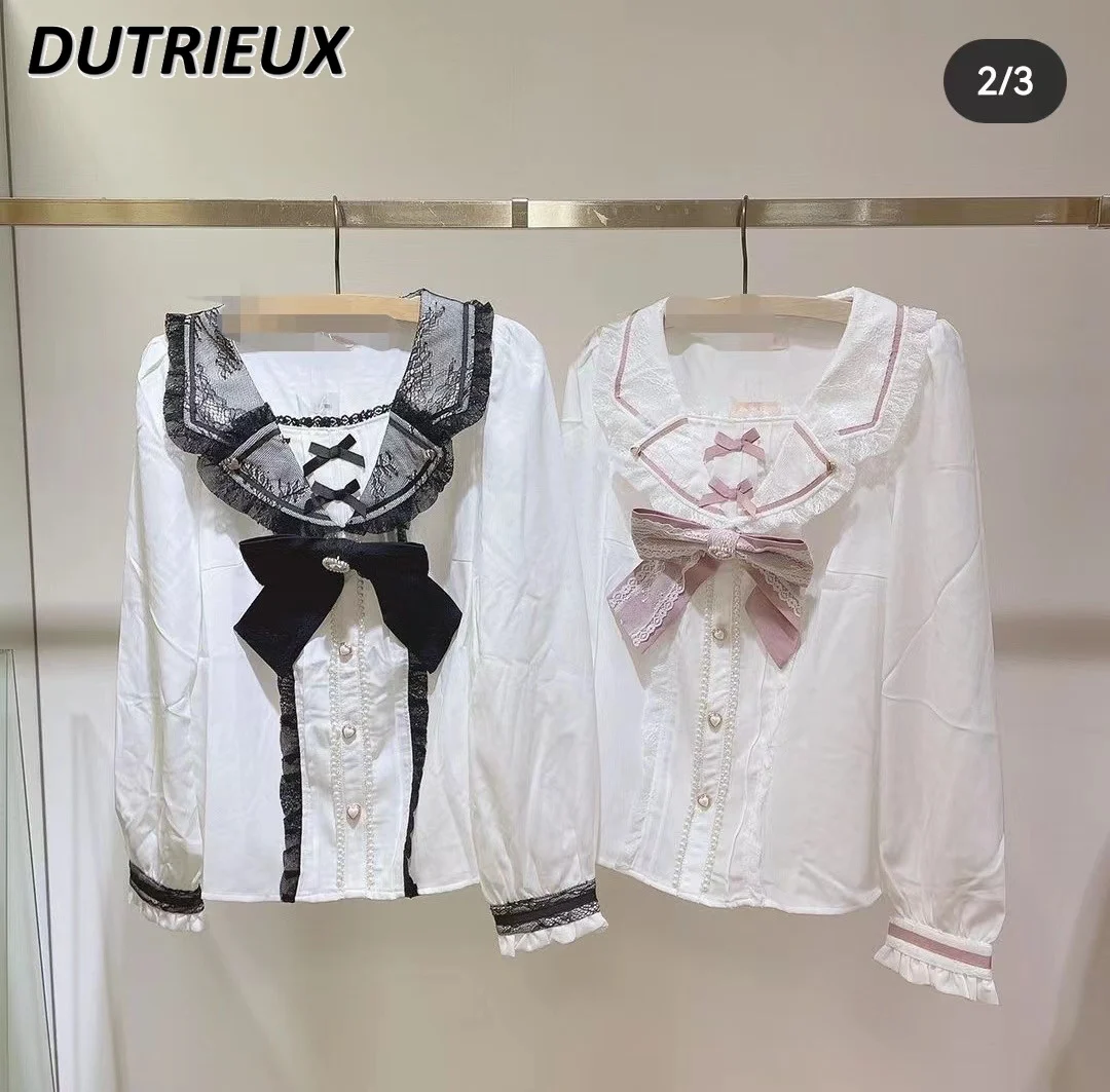 Chemise Vintage à Manches sulfpour Femme, Haut en Dentelle avec Nministériels d, Col Marin Mignon, Style Japonais, Nouvelle Collection Printemps et Été