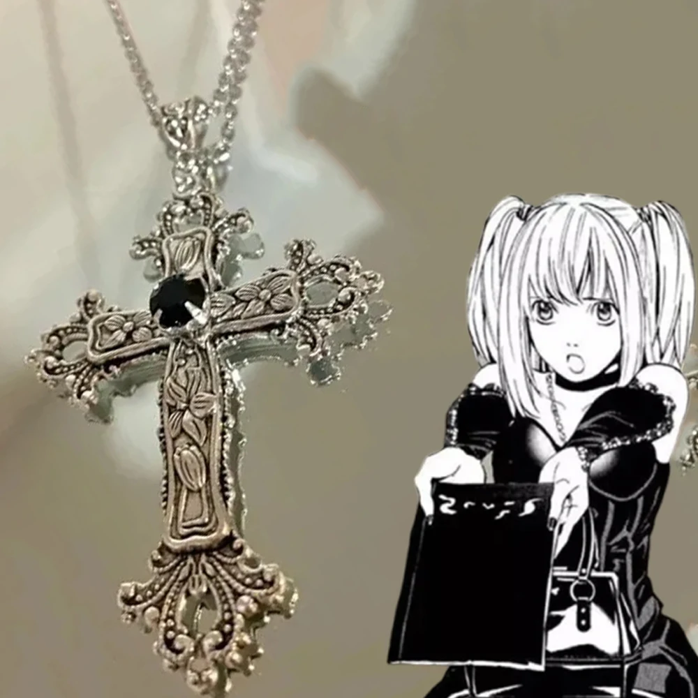 Punk Goth Vintage Cross Necklace Silver Color with Crystals Gothic Crucifix Easter Jewelry Unisex Bejeweled Crucifix Necklaces