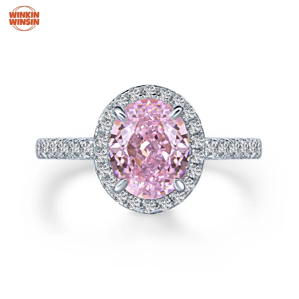 

Winkin Winsin 5ct Big Pink Carbon Diamond Ring 10*10 Square Cut Design Gemstones 925 Sterling Silver Rings For Women Jewelry