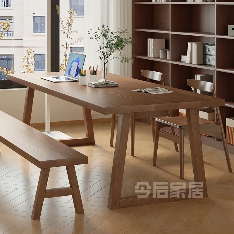 Nordic solid wood large desk simple double study table home desk living room long worktable computer table