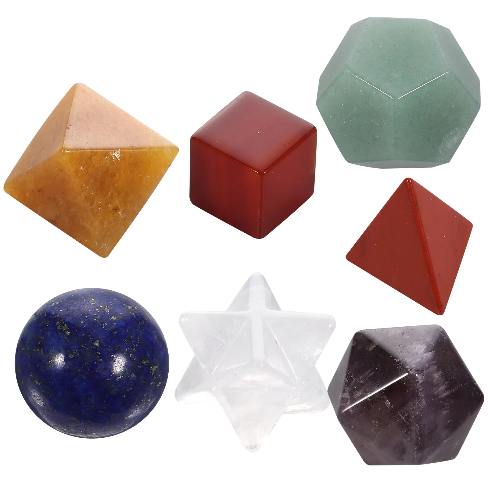 

7 Natural Chakra Healing Crystal Set Sacred Solids Carved Meditation Stones for Chakra Balancing