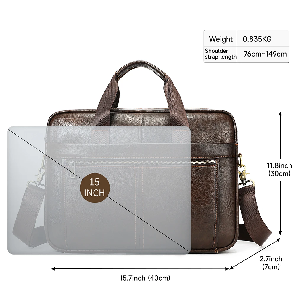 WESTAL Borsa per laptop in pelle al 100% 15.6 Valigette da uomo Borsa a tracolla in vera pelle per borse da uomo Borse firmate per documenti A4