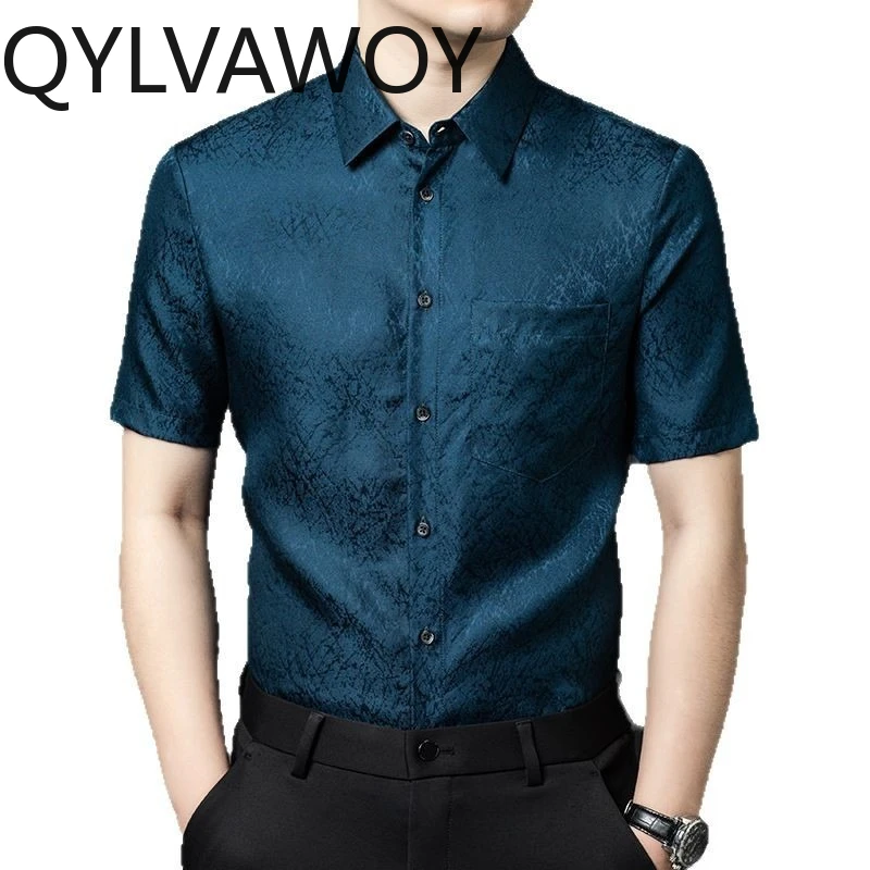 

QYLVAWOY 100% Pure Mulberry Silk Men's Shirts Summer Shirts for Man Menswear Clothing Short Sleeve Thin Shirt Tops High-end