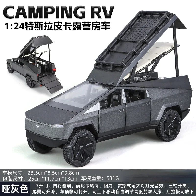 1:24 Tesla Pickup Camping Car RV Simulazione Pressofuso in lega di metallo Modello di auto Suono Luce Tirare indietro Collezione Giocattolo per bambini Regali