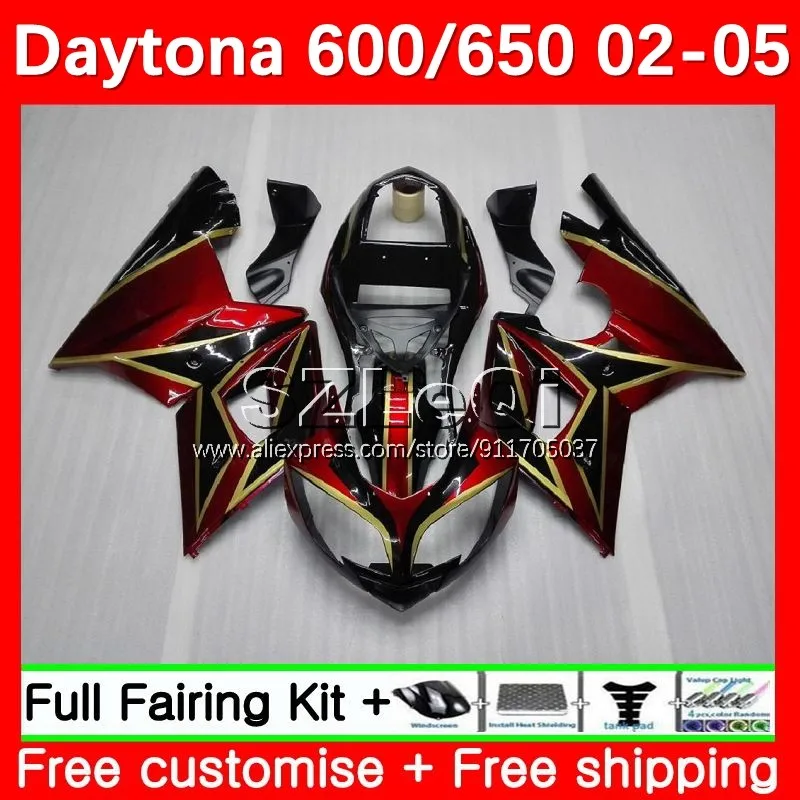 Body + Decal For Triumph Daytona 650 Red golden Daytona 600 650 CC 02 03 04 05 21No.4 Daytona600 2002 2003 2004 2005 Fairing