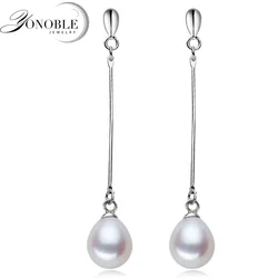 Trendy Natural Freshwater Long Pearl Earrings 925 Women,Real White Bridal Sterling Silver Earring Jewelry Party Gift White Black