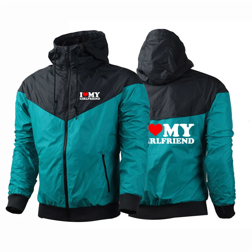 

2025 I Love My Girlfriend Boyfriend Logo Print Spring Autumn Men Fashion Windproof Sunscreen Breathable Thin Jacket Hoodies Coat