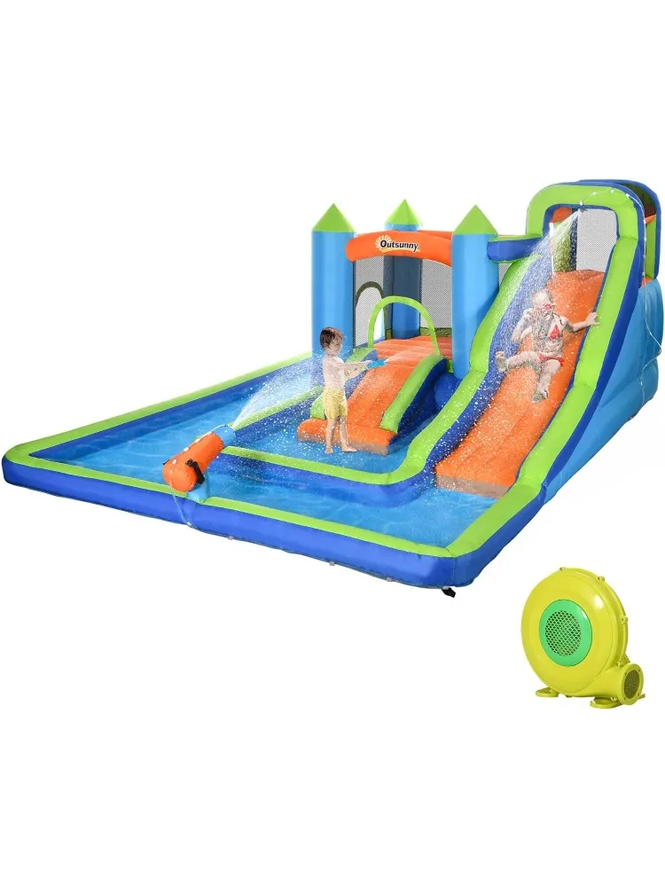 

Kids Inflatable Water Slide 5-in-1 Bounce House Water Park Jumping Castle with Water Pool, Slide, Climbing Walls, & Wat
