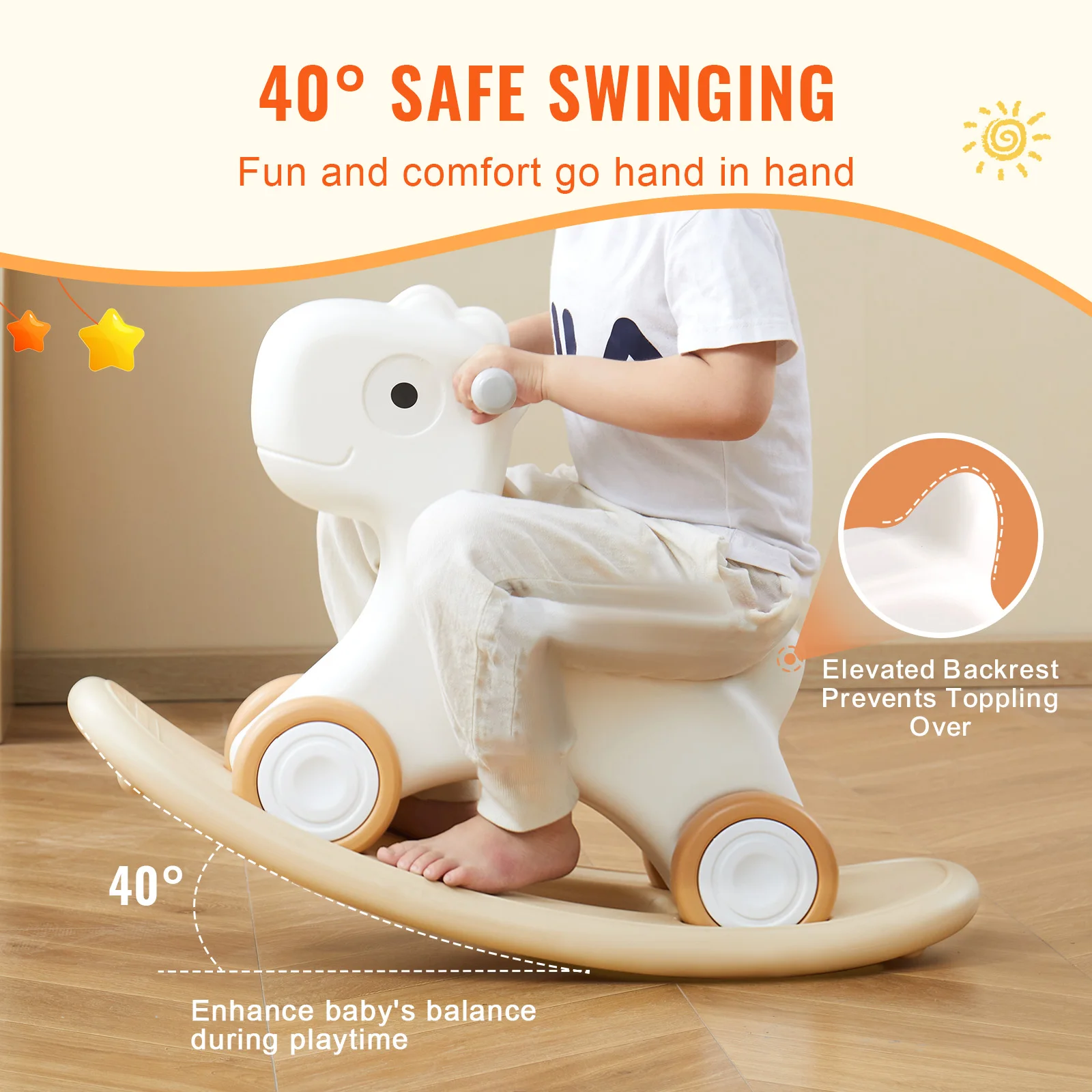 VEVOR 3 in 1 HDPE Rocking Horse for Toddlers 1-3 Years Baby Rocking Horse with Detachable Balance Board and 4 Smooth Wheels
