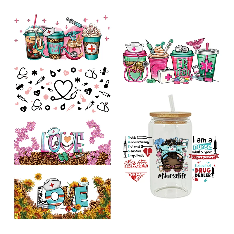 3D UV DTF Transfers Stickers, Cup Wraps, Nurse Day Printed, DIY Glass Ceramic Metal Leather, Etc., 16oz D7600