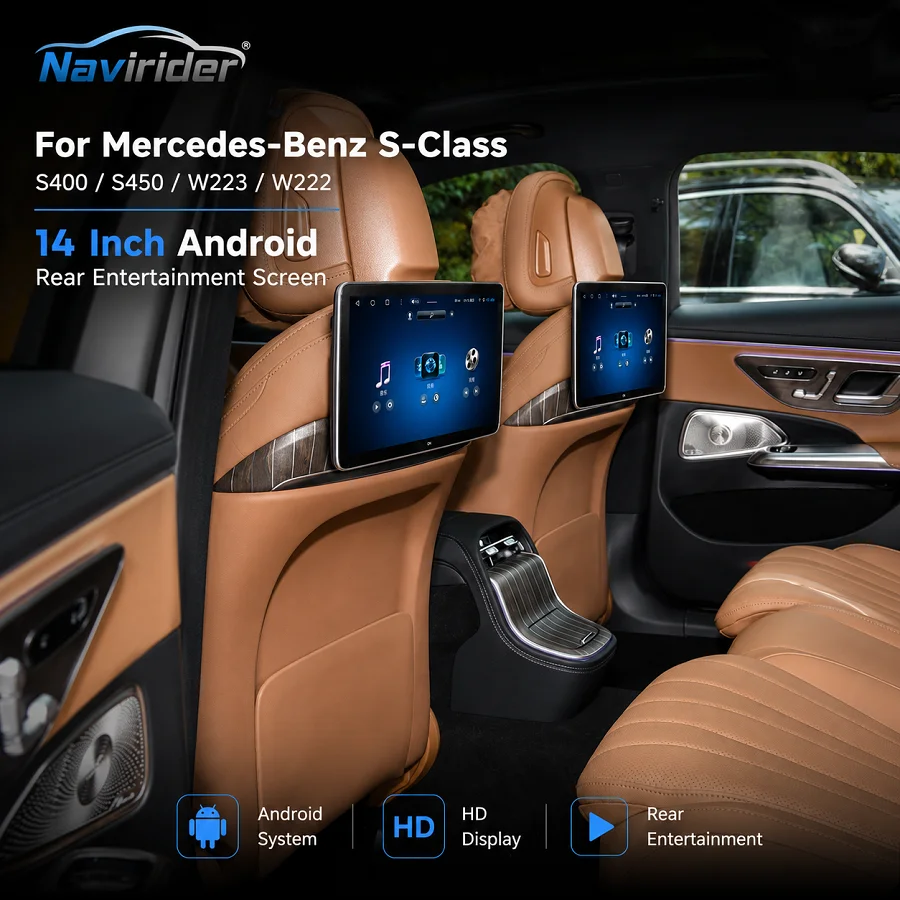 N For Mercedes S Class W222 W223 S400 S450 4K Playback Android IPS Touch Screen Pair Headrest Monitor BT Rear Seat Entertainment