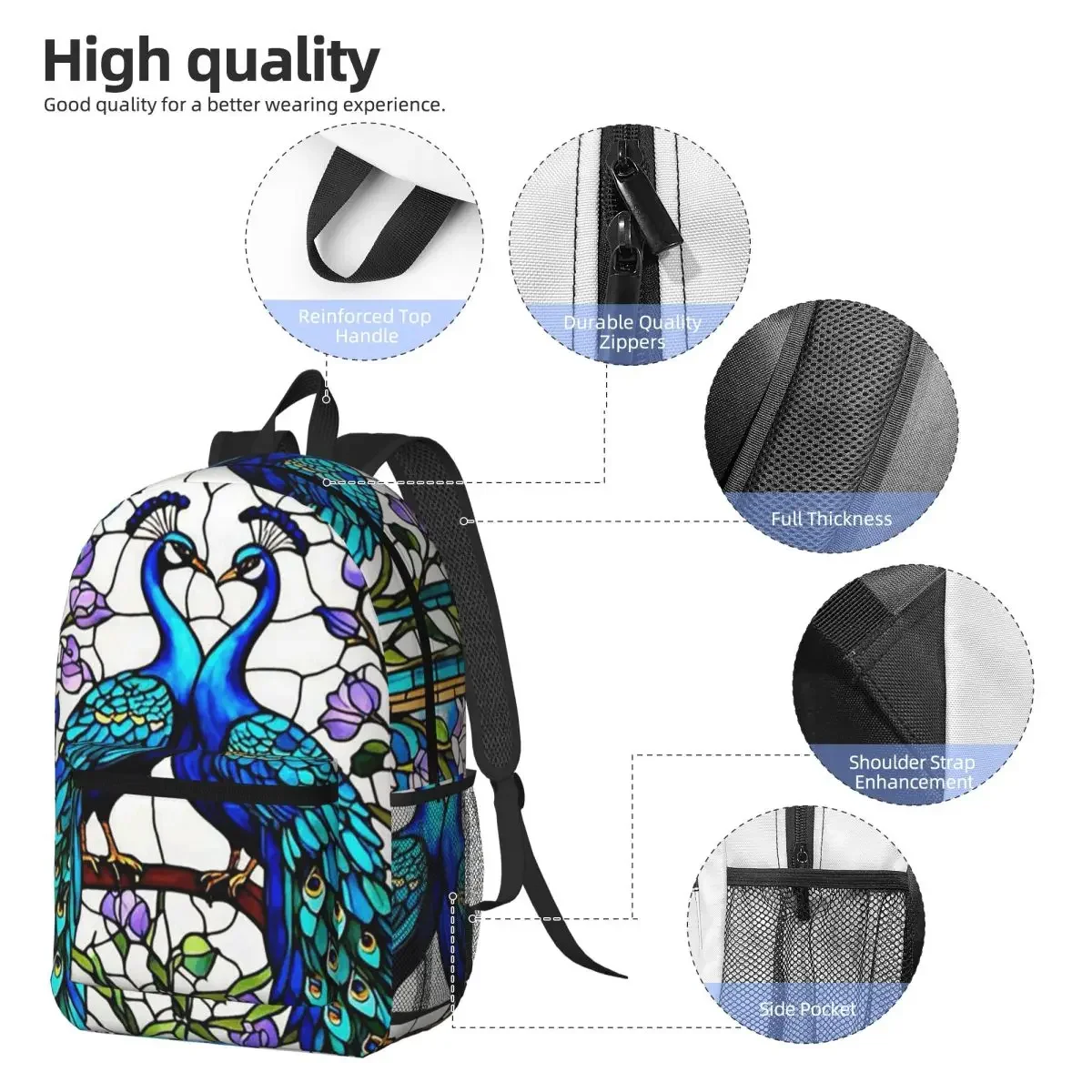 Stained Glass Peacock Backpack Boys Girls BookBag Children School Bag Laptop Shoulder Bags for Men Women