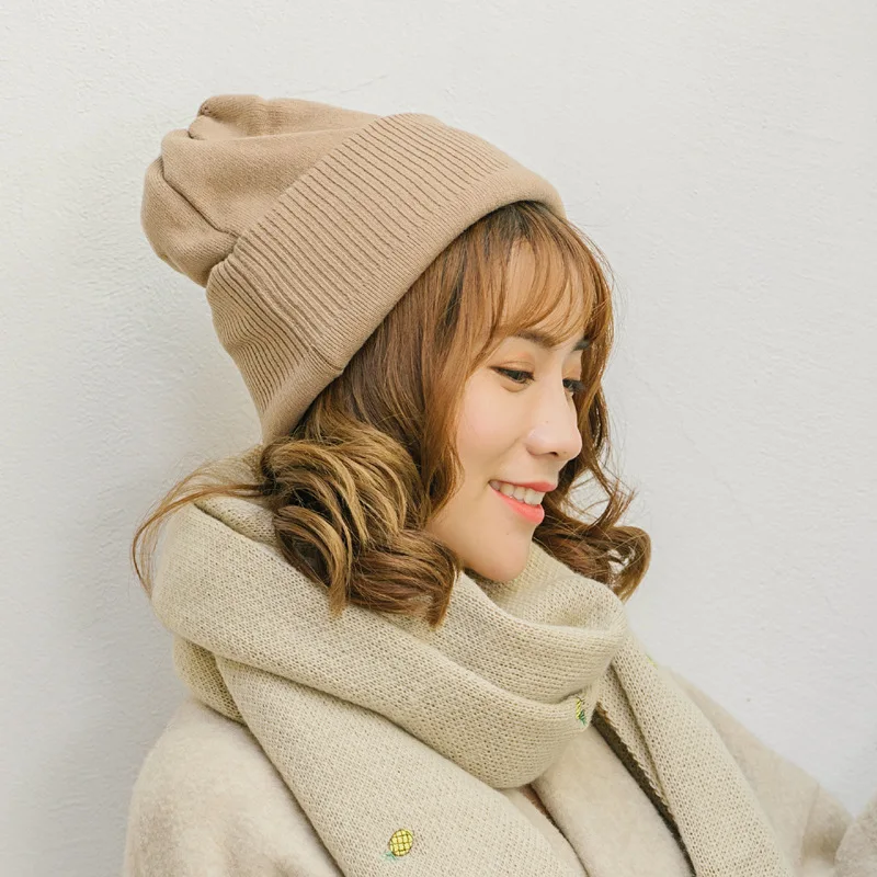 2024 Winter Warm Wool Oversize Beanies Hat For Women Autumn Rall-Match Korean Fashion Hat Large Size Big Head Loose Knitted Hat