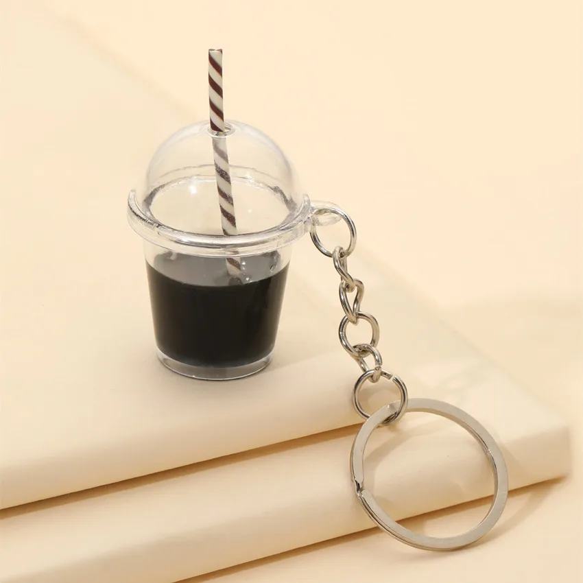 New Coffee Milk Tea Cup Key Chain Pearl Milk Tea Pendant Accessories Key Ring Party Gift Wholesale