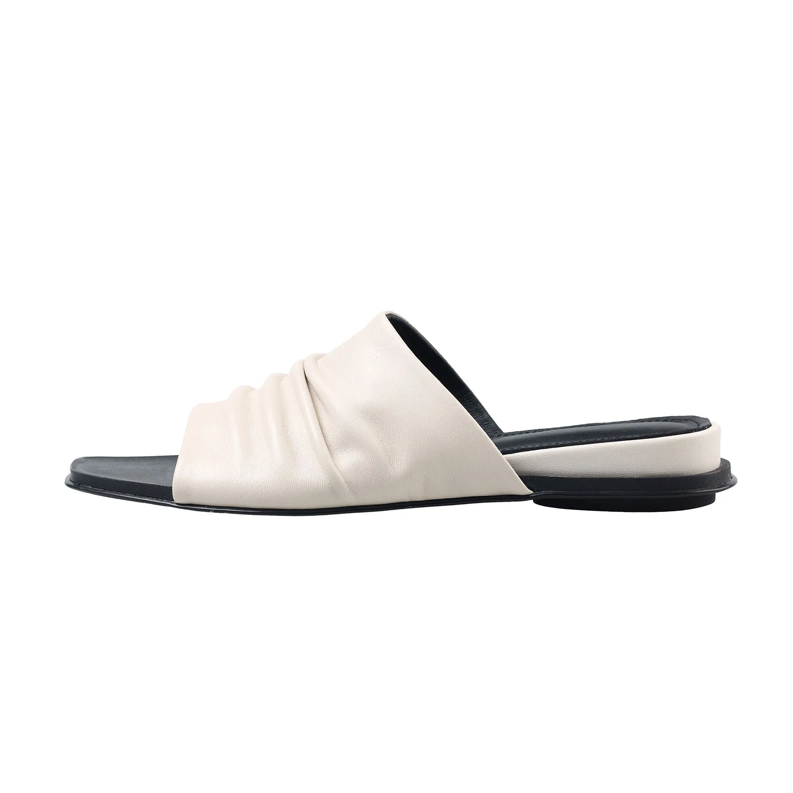 

Arden Furtado 2025 Summer Holiday style sheepskin Pleated Word slippers Square toe Flats shoes large size pull-on Slippers
