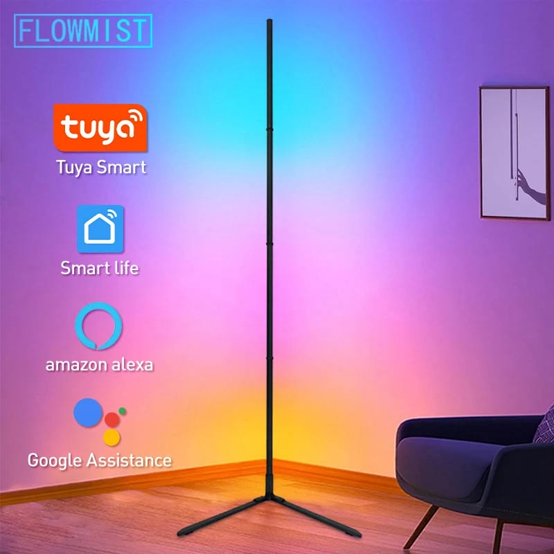 

180cm RGBIC Smart Corner Floor Lamp, Tuya App & Remote Control, Adjustable Colors & Effects, Atmospheric Standing Light for Home