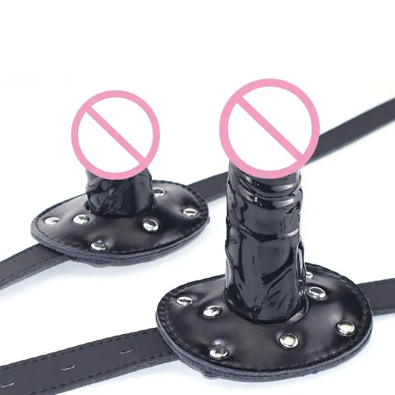 Dildo Deep Blowjob Gag Open Mouth Plug With Lock Leather Strapon Penis Butt Plug Bondage Restraint Lips For Couples Sex Toys - view 3