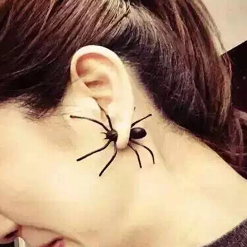 Halloween Decoration Halloween Costumes For Woman 3D Creepy Black Spider Ear Stud Earrings For Haloween Party DIY Decoration