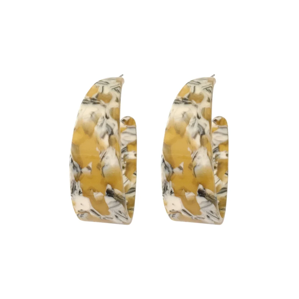 New Arrivals Bohemia Mustard Marble Wide Medium Size Hoop Earrings For Women Girl Elegant Casual Daily SweatherJewelry Accessory