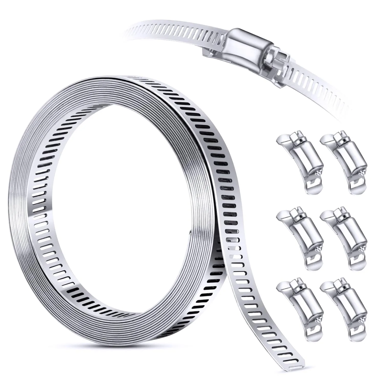 9.8ft Adjustable Large Hose Clamps Worm Gear Stainless Steel Clamp With 6 Fasteners Plumbing Clamp Sturdy Hose Clips Kit
