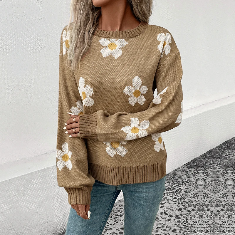 

Foreign trade jumper sweater 2024 autumn and winter new fashion women's long-sleeved jacquard cross-border sweater