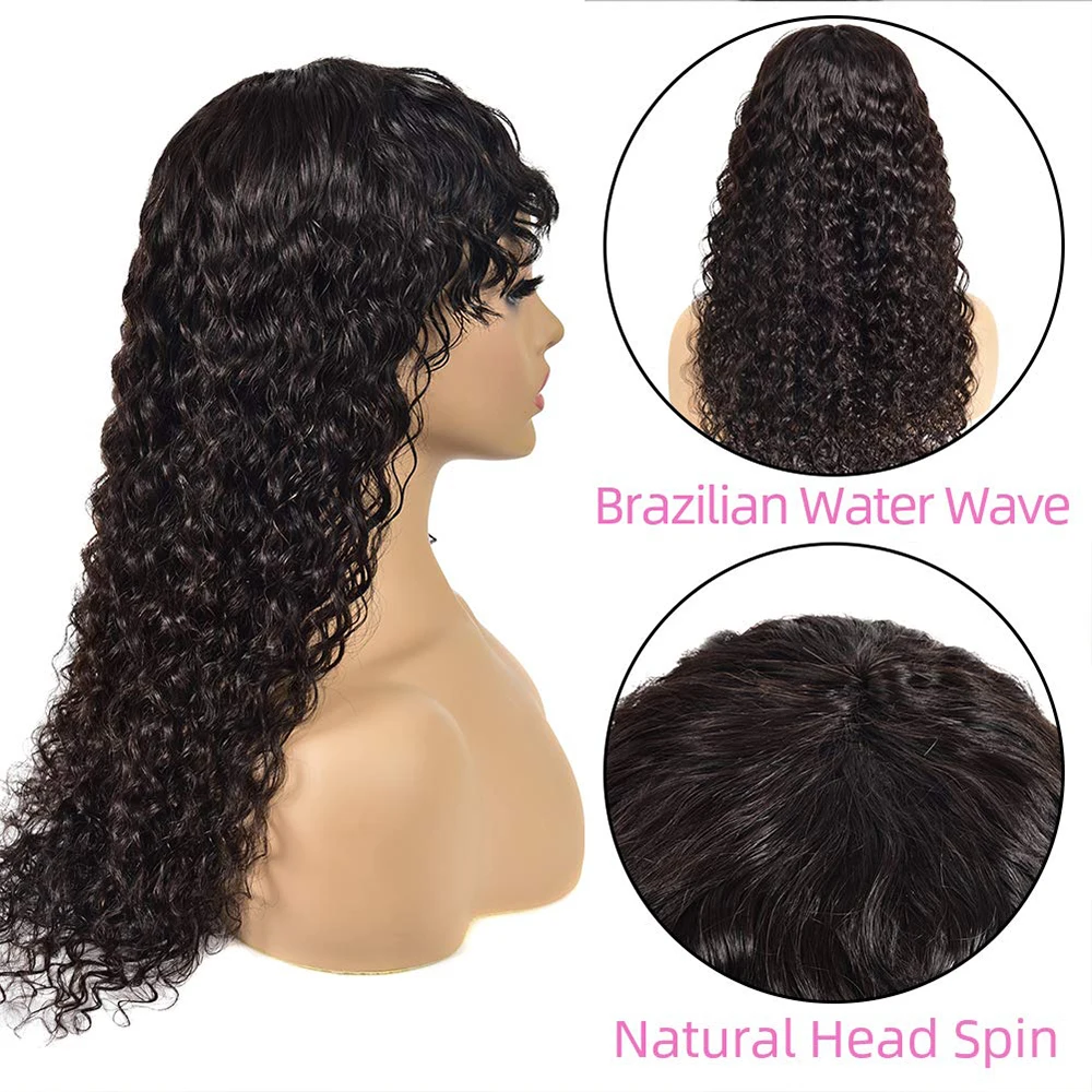 Water Wave Wig With Bangs Human Hair Wigs with Bang Wig 180 Density Brazilian Water Wave Wigs Machine Made Wig