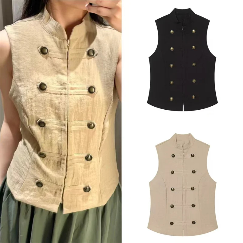 Women's Vest 2026 Summer New Style Solid Color Sleeveless Vest Jacket with Button Decoration Casual Fashion Versatile