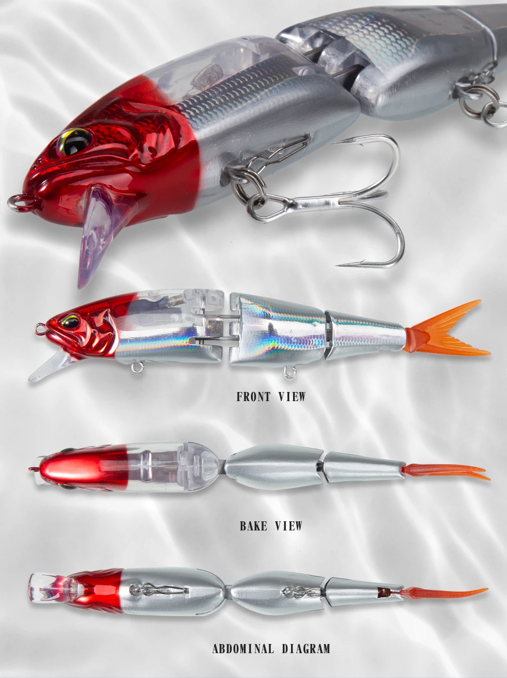 Hunthouse 3-teiliger Swimbait Armajoi Pencil Minnow Angelköder, flacher Flash, schwimmend, 140 mm, 22/25 g, Hartköder, Oberflächenköder – Detail 9
