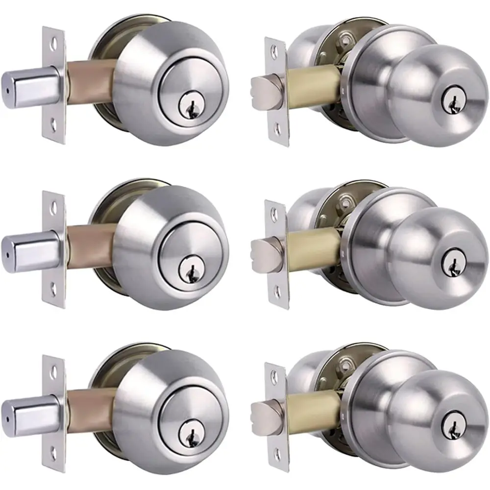 

Комплект из 3 предметов из сатинированного никеля: однорычажный цилиндровый замок и соответствующие дверные ручки-замки.